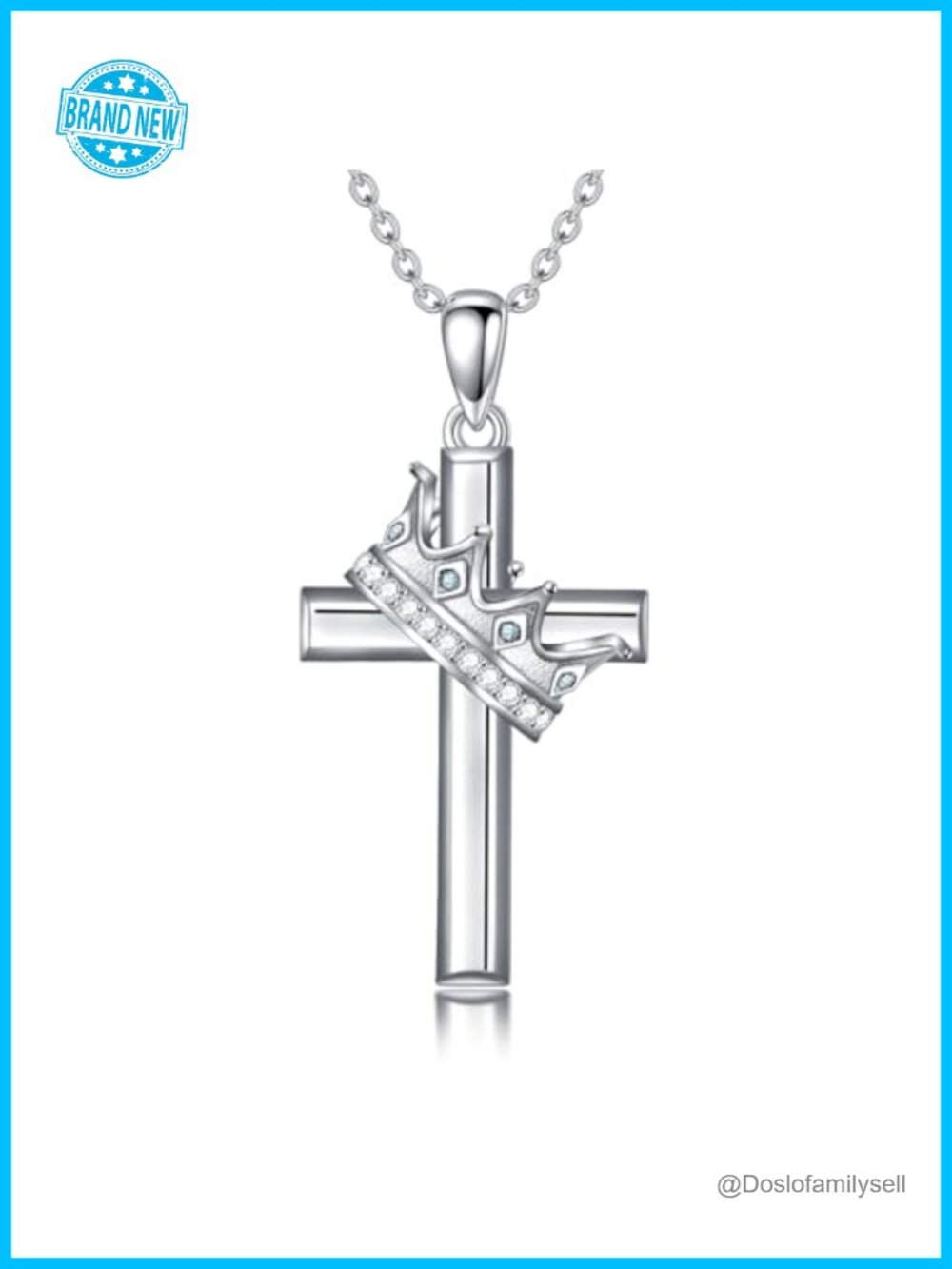 Sterling Silver Crown Cross Necklace Crucifix Pendant Christian Jewelry